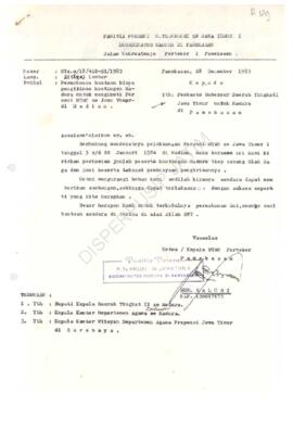 Surat dari MTsN Parteker Pamekasan kepada Pembantu Gub di pamekasan tgl 28 Des 1983 tentang permo...