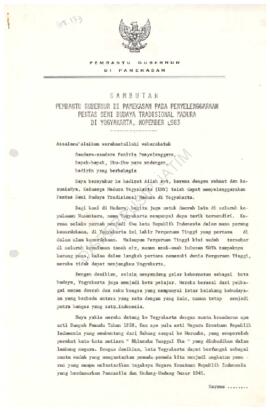 Sambutan pembantu Gubernur di Pamekasan pada penyelenggaraan pentas Seni Budaya Tradisional Madur...