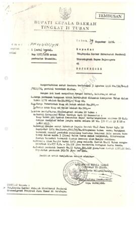Surat dari Bupati Kepala Daerah Tingkat II Tuban kepada Kepala Kantor/ Direktorat Jenderal Transm...