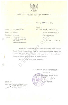 Berkas Gubernur KDH TK I Jatim kepada Bupati Walikotamadya KDH TK II up Kakanwil Sospol tentang p...