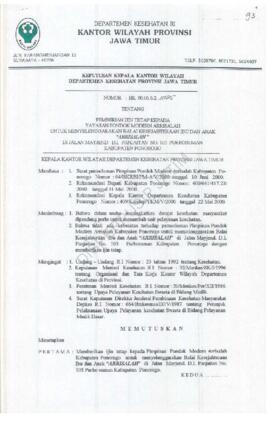 Surat Keputusan Ka.Kanwil Dep.Kes Prop Jatim Nomor : HK.00.06.6.2./085 tentang pemberian ijin tet...