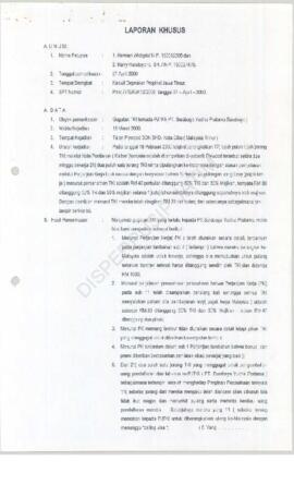 Kepala  Kantor Wilayah Departemen Tenaga Kerja Propinsi Jawa Timur tentang laporan khusus hasil p...