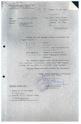 Surat dari Kantor Departemen Kabupaten dan Kotamadya Kediri kepada Kepala Kantor Wilayah Departem...