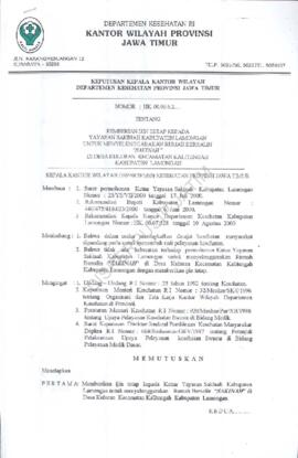 Surat Keputusan Ka.Kanwil Dep.Kes Prop Jatim Nomor : HK.00.06.6.2….. tentang pemberian ijin tetap...