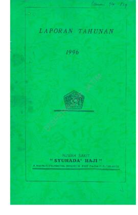Laporan Tahunan Th 1996  Rumah Sakit “ Syuhada’ Haji “ Jl. Mojo No.12 Blitar, Pebruari 1997