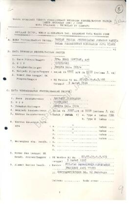 Hasil evaluasi teknis administrasi keuangan proyek / bagian proyek TA 1997 / 1998 masa evaluasi :...
