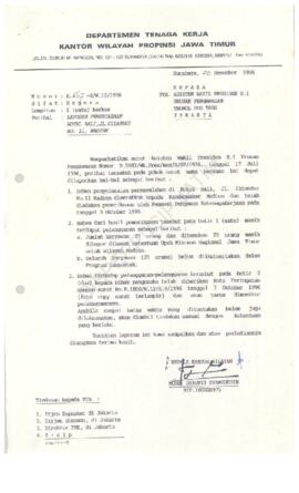 Surat Kepala Kantor Wilayah Departemen Tenaga Kerja Propinsi Jawa Timur : Surat kepada Asisten Wa...