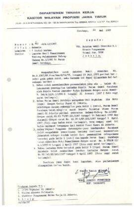 Kepala Kantor Wilayah Departemen Tenaga Kerja Propinsi Jawa Timur : Surat kepada Asisten Wakil Pr...
