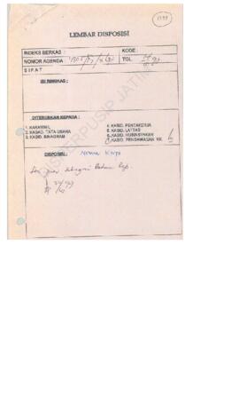 Kepala Departemen Kodya Surabaya : Surat kepada Kepala Kanwil Departemen Tenaga Kerja Propinsi Ja...