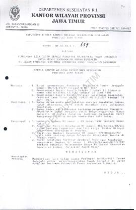 Surat Keputusan Ka.Kanwil Dep.Kes Prop Jatim Nomor : HK.00.06.6.2.639 tentang pemberian ijin teta...