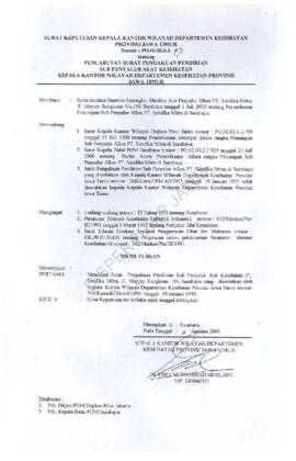 SK. Kanwil Kesehatan no PO 00.02.6.3.971  tentang pencabutan Surat pengakuan pendirian Sub penyal...