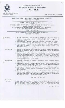 Surat Keputusan Ka.Kanwil Dep.Kes Prop Jatim Nomor : HK.00.06.6.2.975 tentang pemberian ijin teta...
