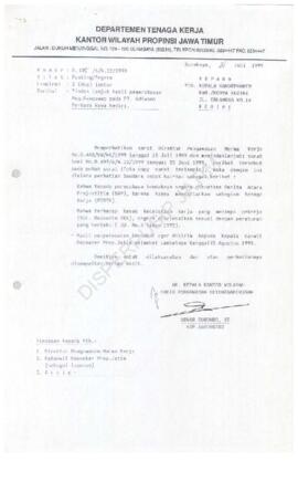 Surat Kepala Kantor Wilayah Departemen Tenaga Kerja Propinsi Jawa Timur : Surat kepada Kepala Kan...