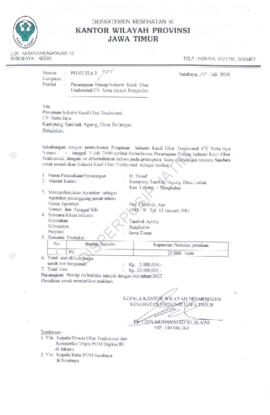 Surat kepada pimpinan Industri kecil obat tradisional CV. Setia Jaya kampung Tambak Agung, Desa B...