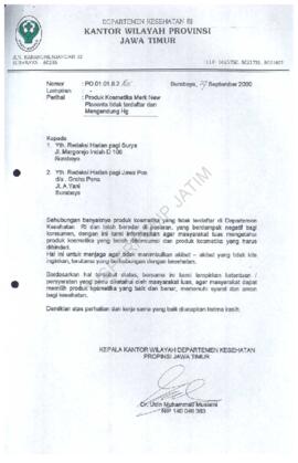 Surat dari Kakanwil Depkes Prop. Jatim kepada Yth Harian Pagi Surya dan Harian Pagi Jawa Pos Sura...