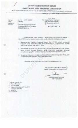 Surat Kepala kantor Wilayah Departemen Tenaga Kerja Propinsi Jawa Timur : Surat kepada Kepala Kan...
