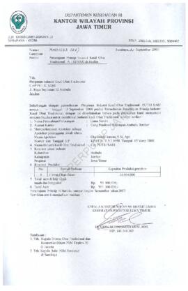 Surat kepada pimpinan “ Cap Putri Sari “ tentang persetujuan  prinsip industri kecil obat tradisi...