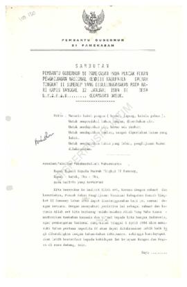 Sambutan pembantu Gubernur di Pamekasan pada puncak pekan penghijauan Nasional ke XXII Kab.Dati I...