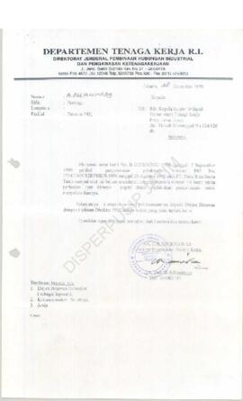 Dirjen Binawas Departemen Tenaga Kerja RI : Surat kepada Kepala Kantor Wilayah Departemen Tenaga ...