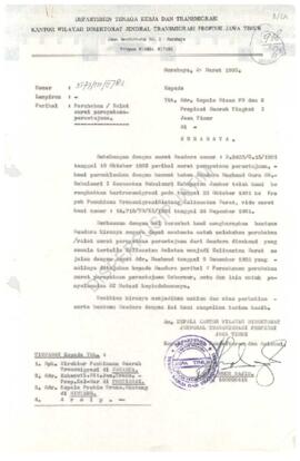 Surat dari Kepala Kanwil Direktorat Jendral Trans Propinsi Jawa Timur