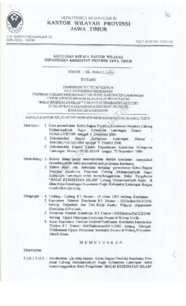 Surat Keputusan Ka.Kanwil Dep.Kes Prop Jatim Nomor : HK.00.06.6.2.1949 tentang pemberian ijin tet...