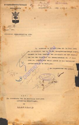 Voor stadsgemeenteraad van modjokerto, aan den gouverneur van de provincie Oost-Java (Afdeeling B...