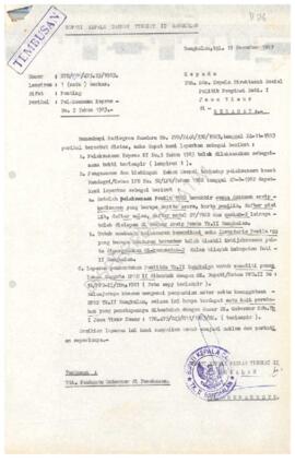 Surat Bupati KDH TK II Bangkalan kepada Kepala Direktorat Sospol Dati I Jawa Timur tentang pelaks...