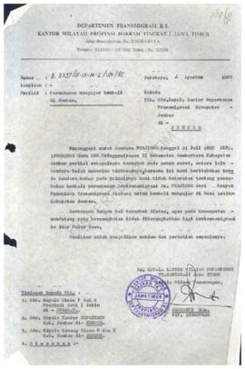 Surat dari Dep. Trans RI dan Kanwil Prop. Daerah Tk. I Jatim