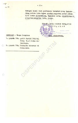 Berkas dari Gub KDH TK. I Jatim Asisten V Sewilda u.b.Kepala Biro Bina Pemerintahan tgl 10 Nop 19...