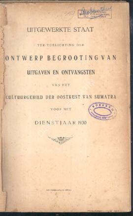 Uitgewerkte staat ter toelichting der ontwerp begrooting van uitgaven en ontvangsten van het cult...