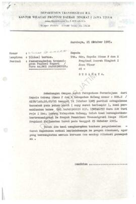 Dari Kanwil  Departemen Transmigrasi Propinsi Dati I Jawa Timur kepada Kepala Dinas P & K Dat...