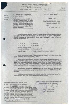 Dari Kandep Transmigrasi Kabupaten Dati II Pasuruan kepada Kepala SDN Arjosari III Kec. Rejoso Ka...