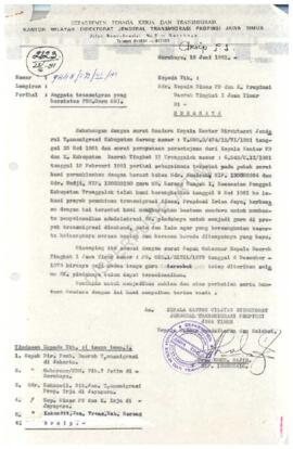 Surat dari Kepala Kantor Wilayah Direktur Jenderal transmigrasi Propinsi Jawa Timur kepada Kepala...
