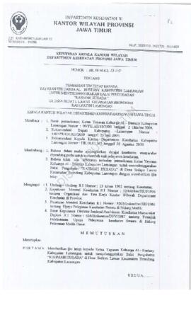 Surat Keputusan Ka.Kanwil Dep.Kes Prop Jatim Nomor : HK.00.06.6.2.1530 tentang pemberian ijin tet...
